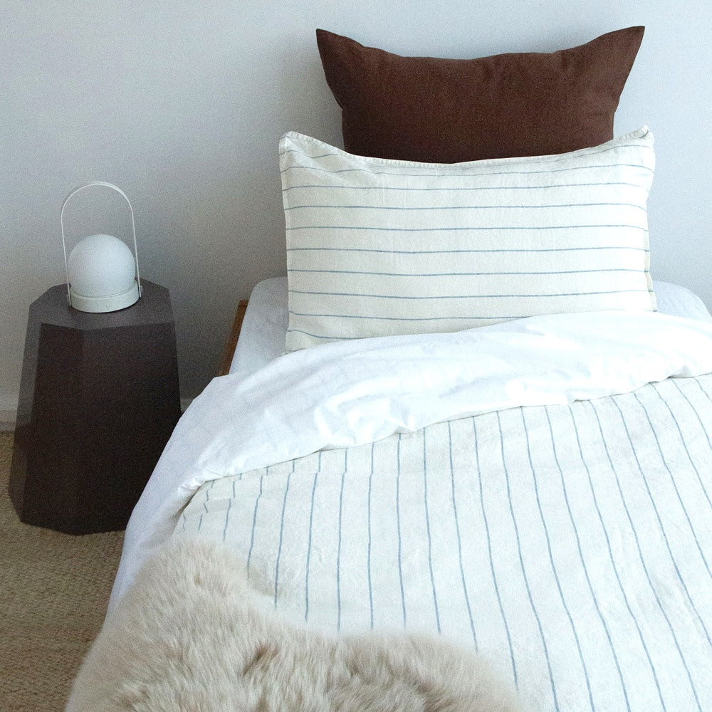 Linen Duvet Set - Lake Stripe, King Single