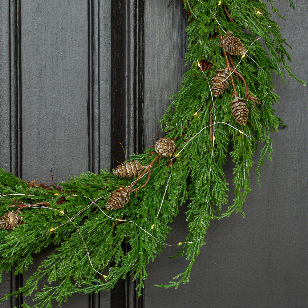 Cedar & Pinecone Wreath with Lights