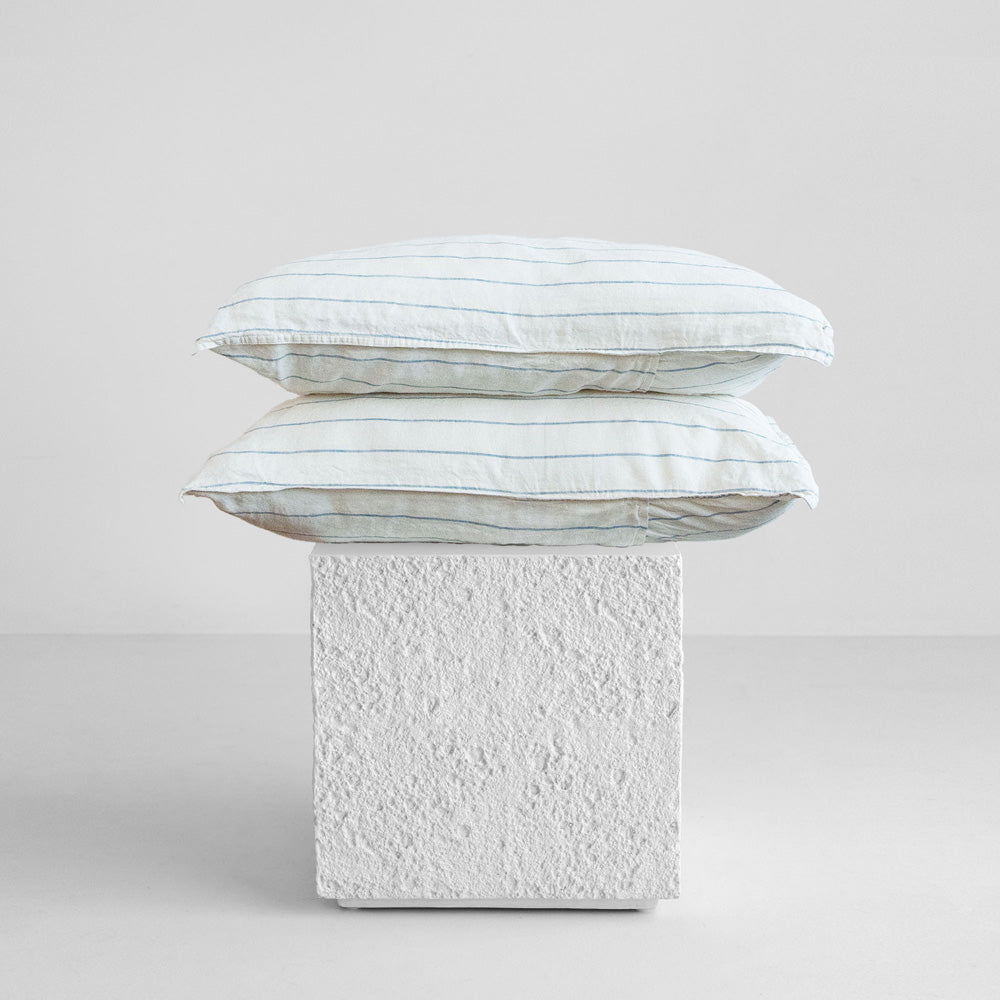 Linen Pillowcases - Lake Stripe