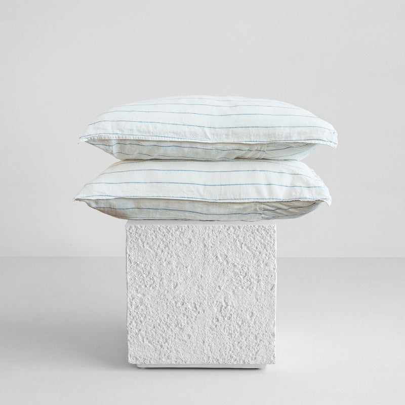 Linen Pillowcases - Lake Stripe
