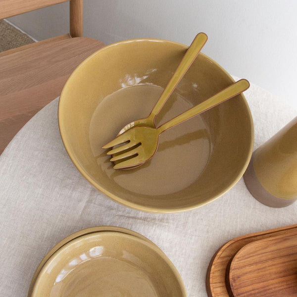 Alder Enamel Salad Servers - Olive