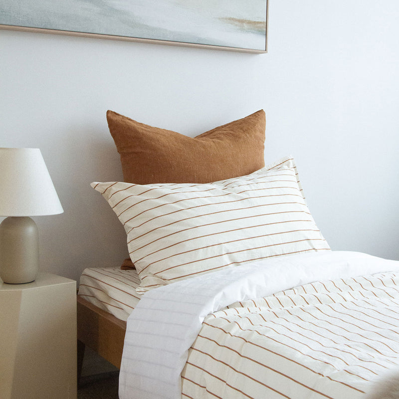 Stonewash Cotton Duvet Set - Cedar Stripe, King Single