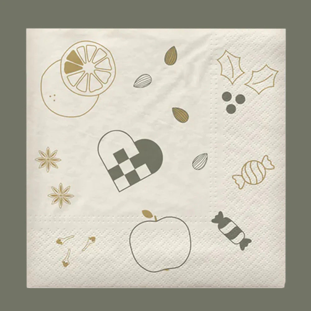 Christmas Paper Napkin - Green/Gold