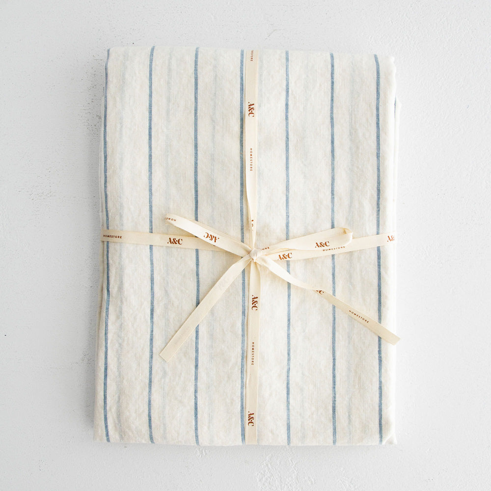 Linen Tablecloth - Lake Stripe