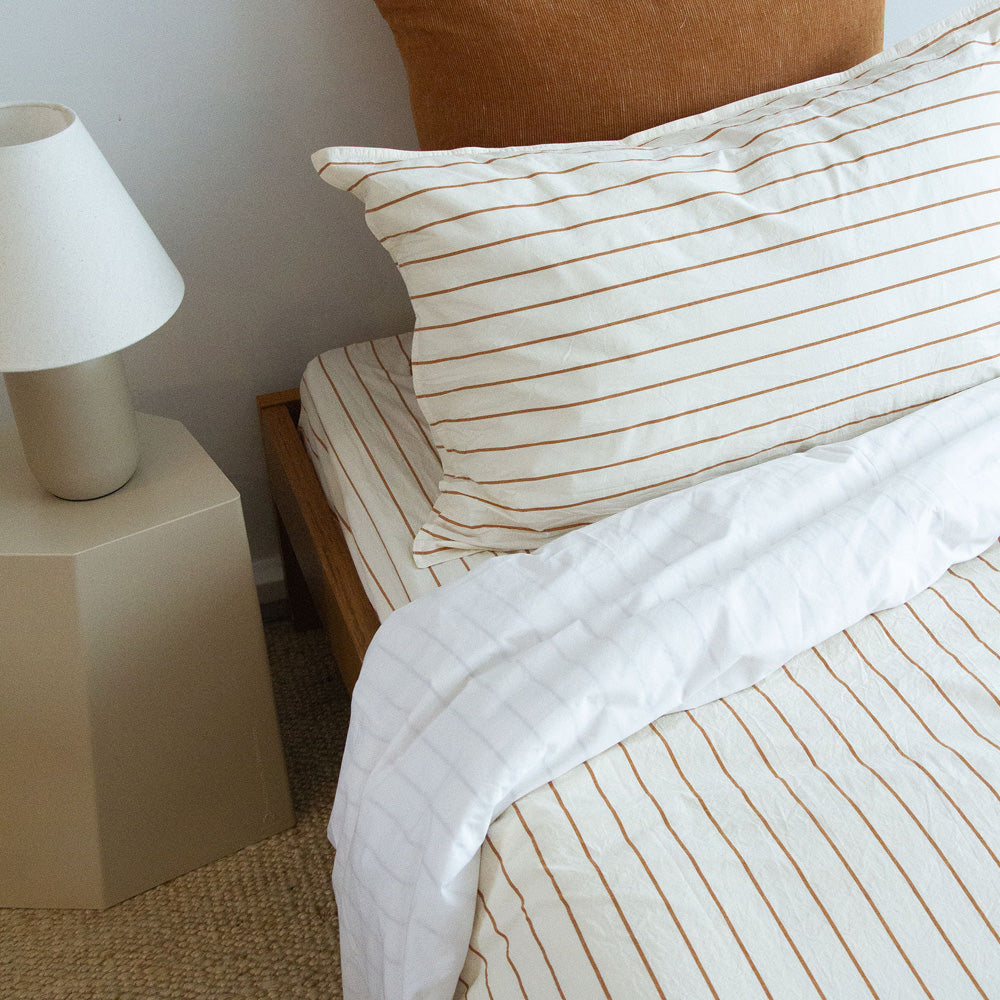 Stonewash Cotton Duvet Set - Cedar Stripe, King Single