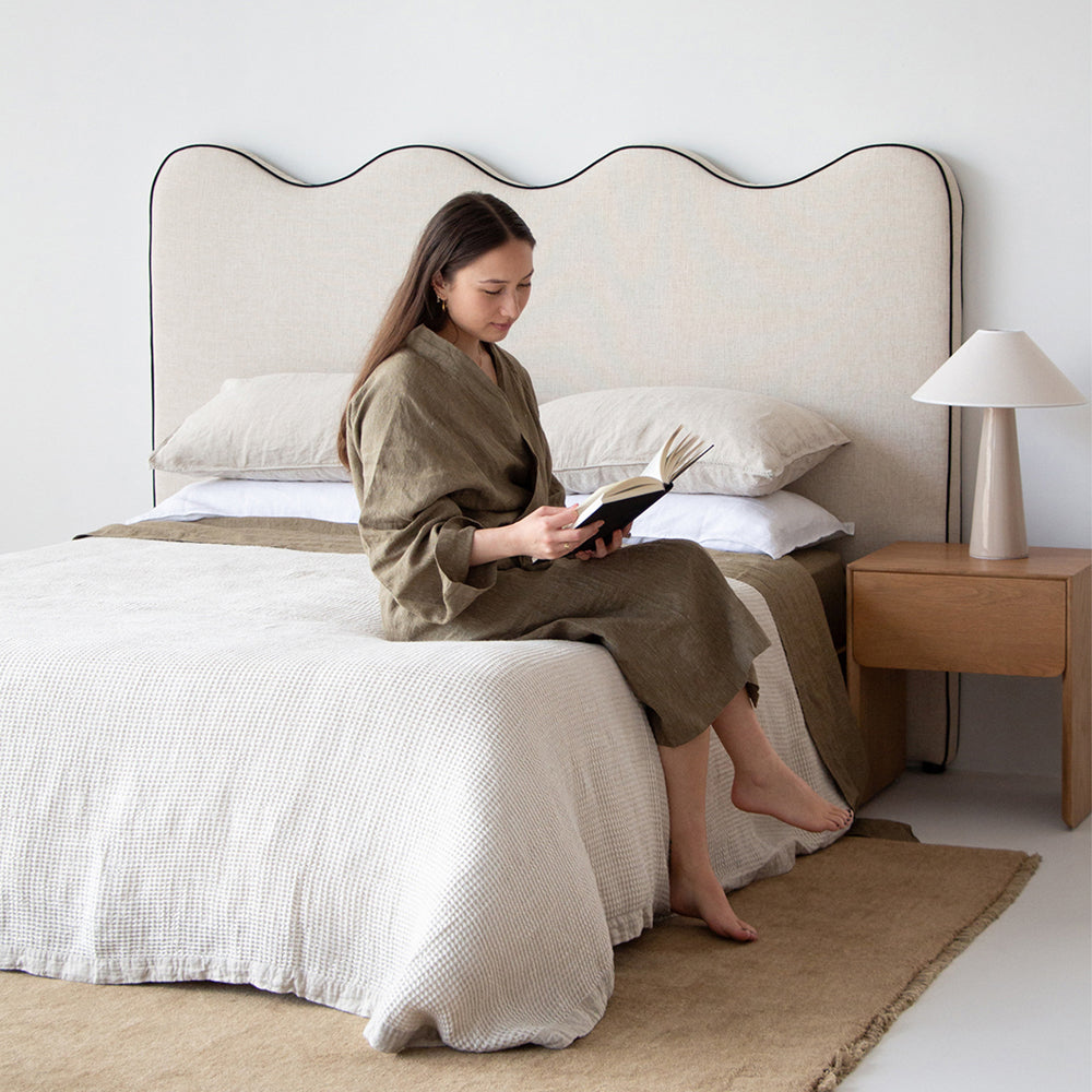 Linen Robe - Olive Pinstripe