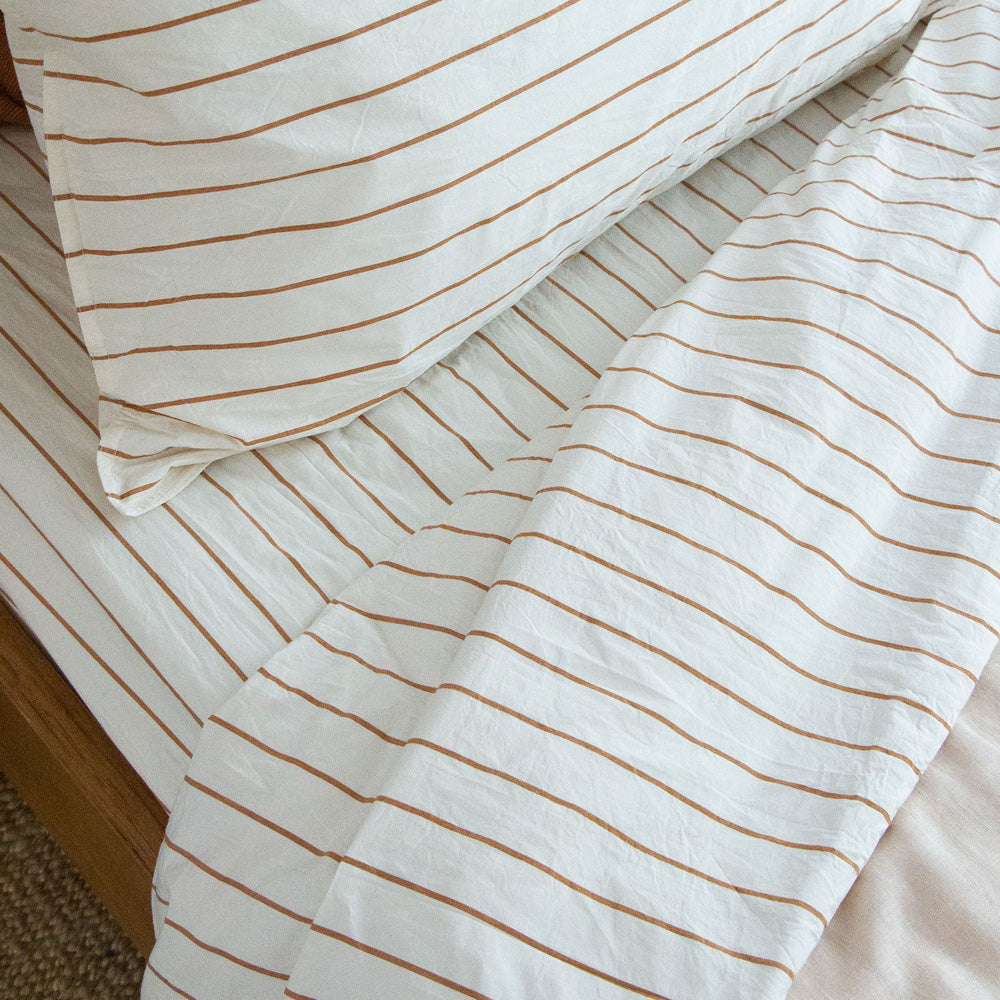 Stonewash Cotton Flat Sheet, King Single - Cedar Stripe