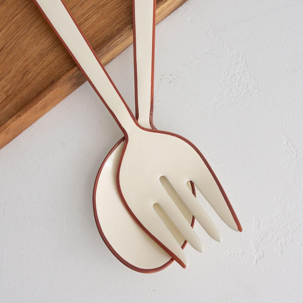 Alder Enamel Salad Servers - Cream