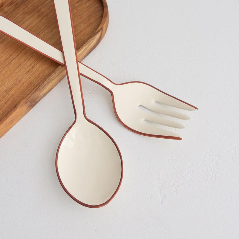 Alder Enamel Salad Servers - Cream