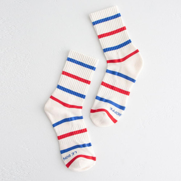 Stripe Boyfriend Socks - Red & Blue