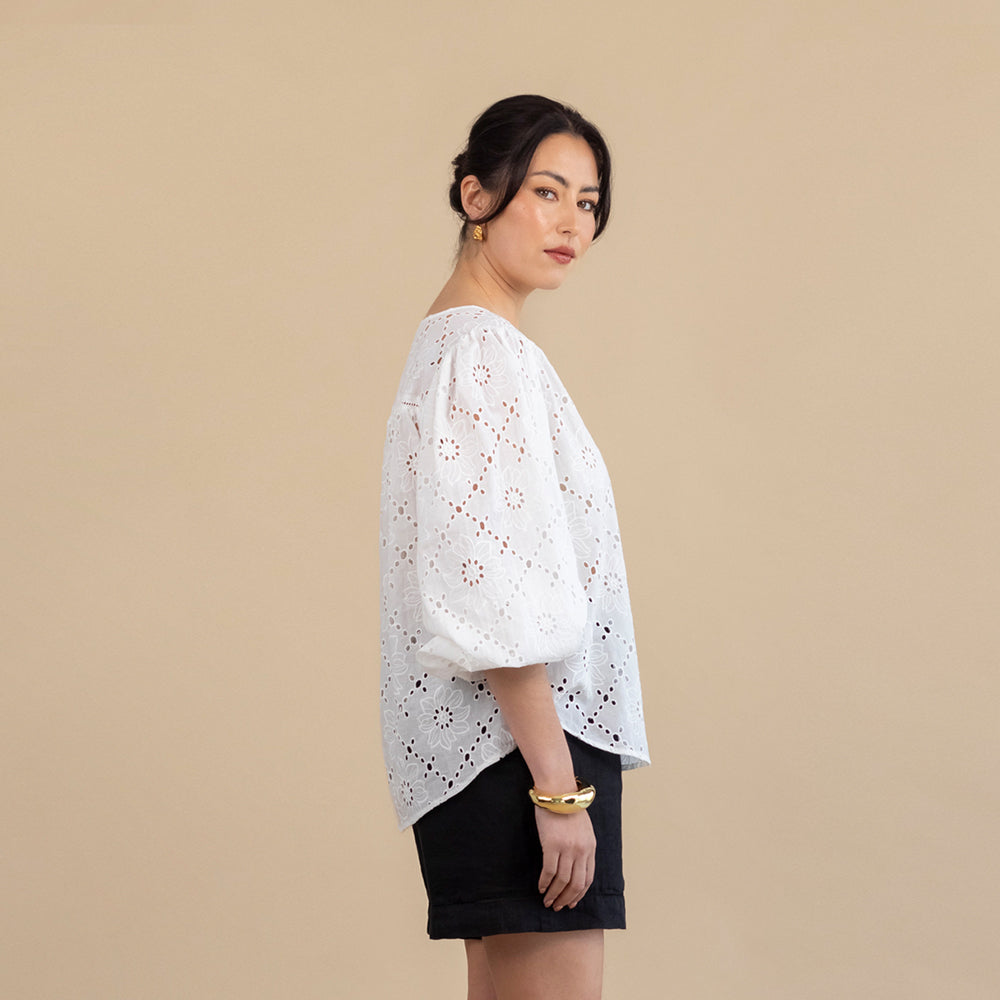 Maia Broderie Blouse - White