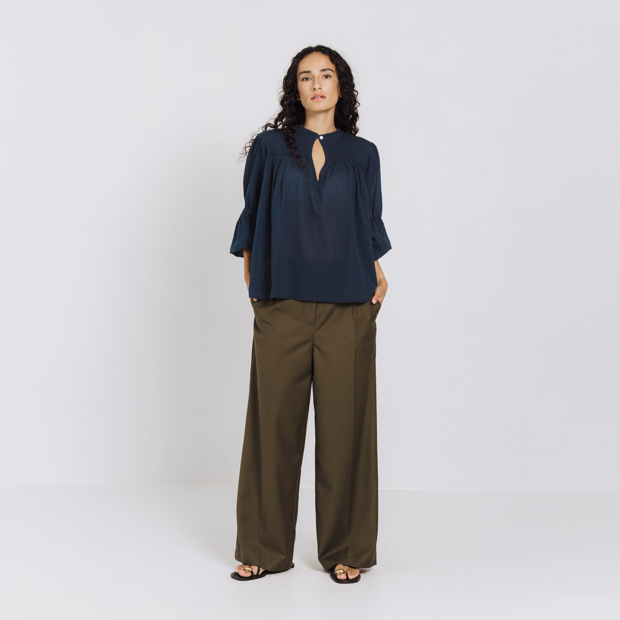 Lyla Pintuck Blouse - Navy Blue