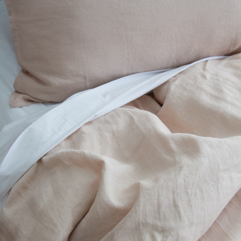 Linen Duvet Set - King Single, Blush