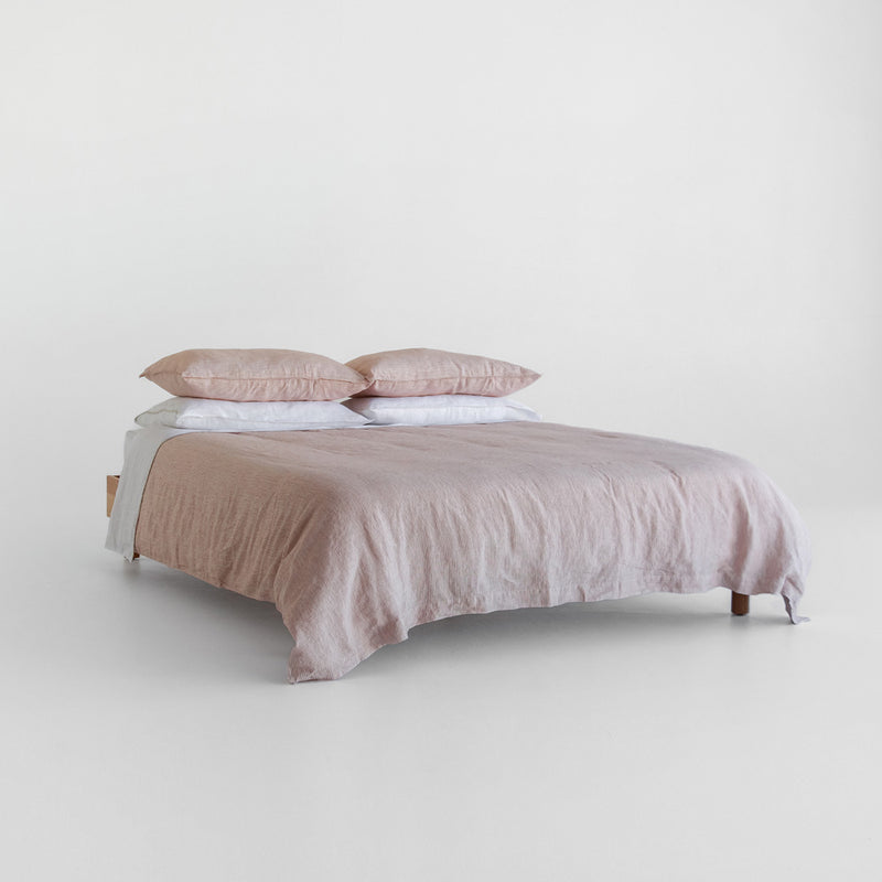 European Linen Duvet Cover - Mini Terracotta Stripe