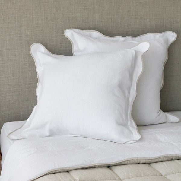 A&C Linen Scallop Edge Euro Pillowcase - White/Oatmeal