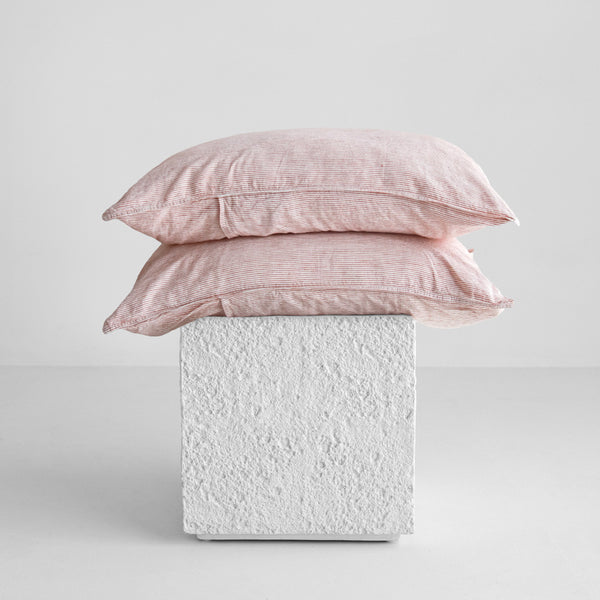 Linen Pillowcases - Mini Terracotta Stripe