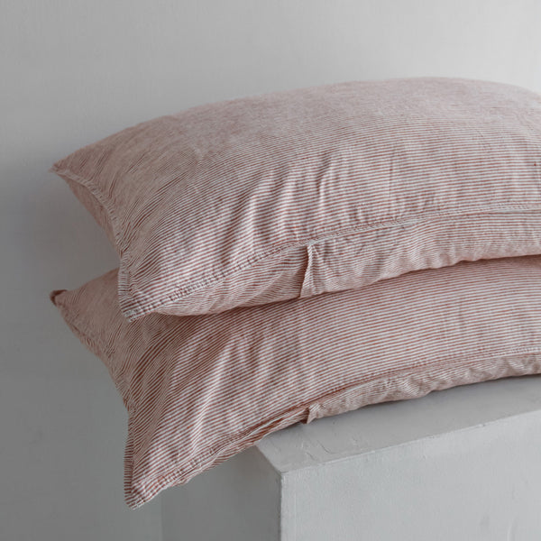 A&C Linen Pillowcases - Mini Terracotta Stripe