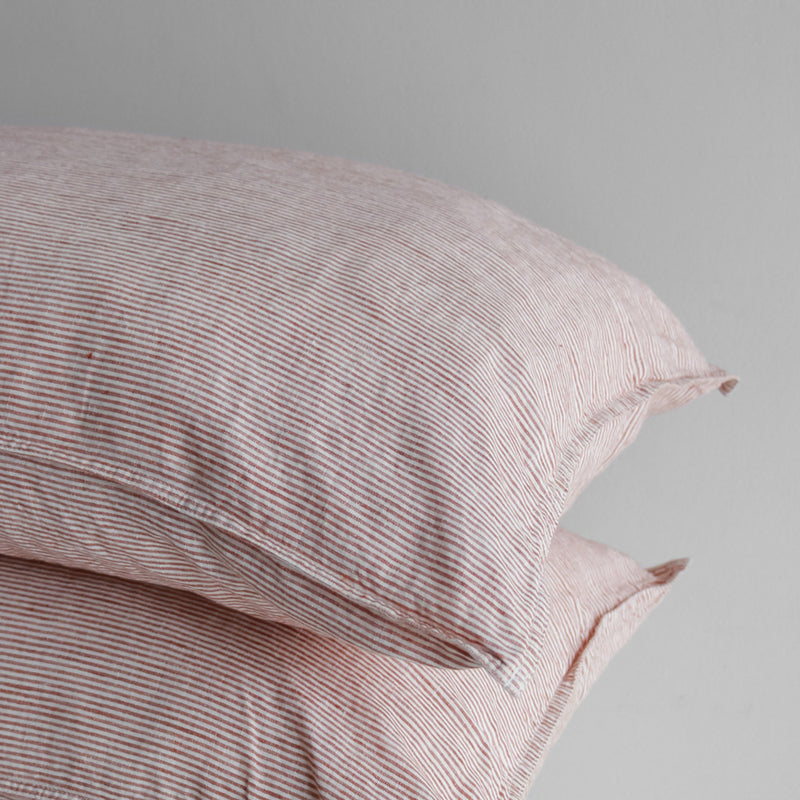 Linen Pillowcases - Mini Terracotta Stripe