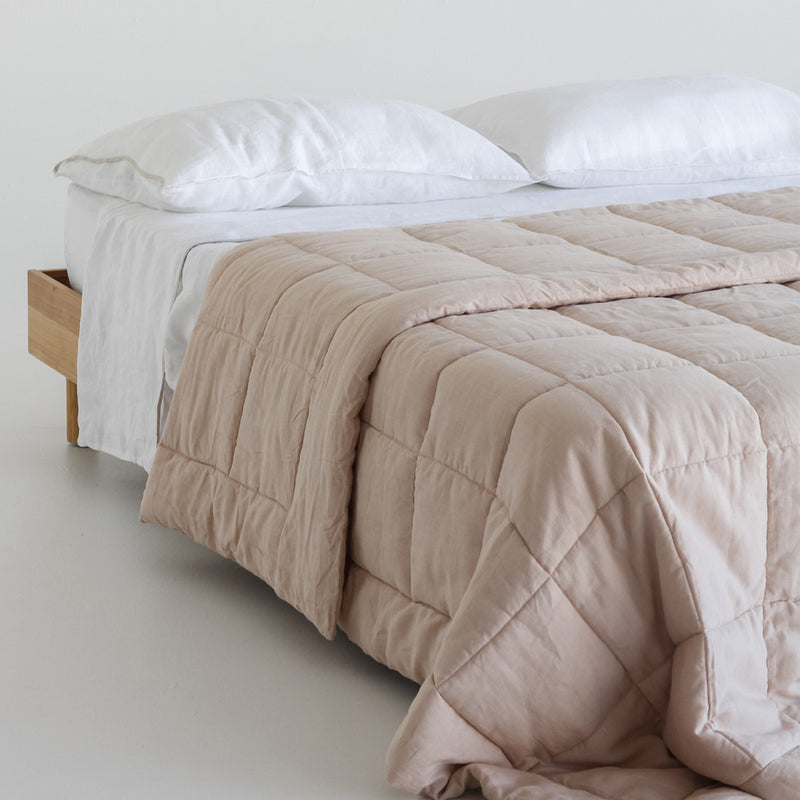 Linen Quilted Bedcover - Blush