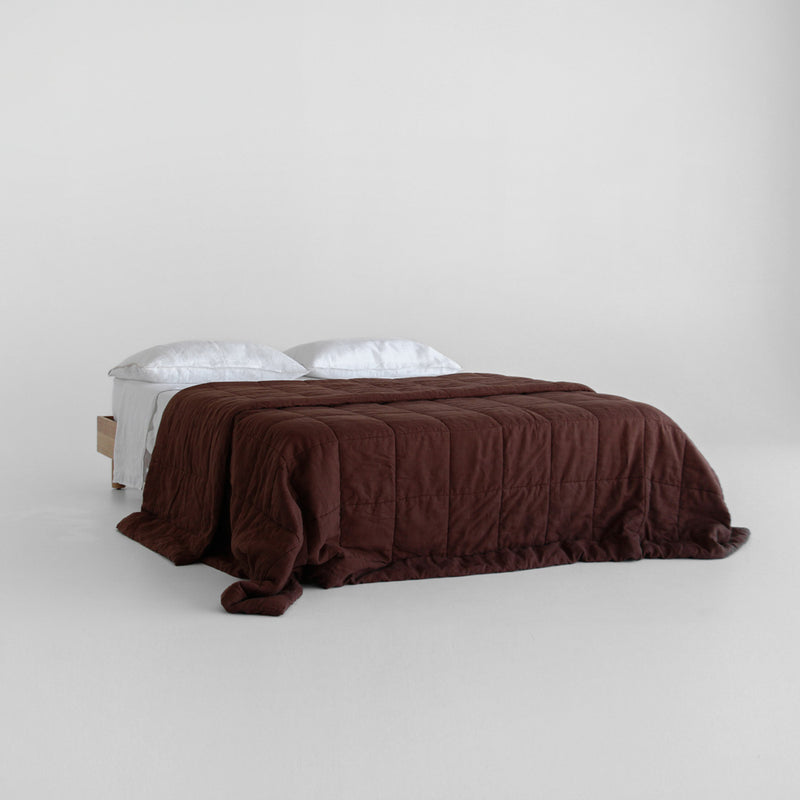 Linen Quilted Bedcover - Cocoa