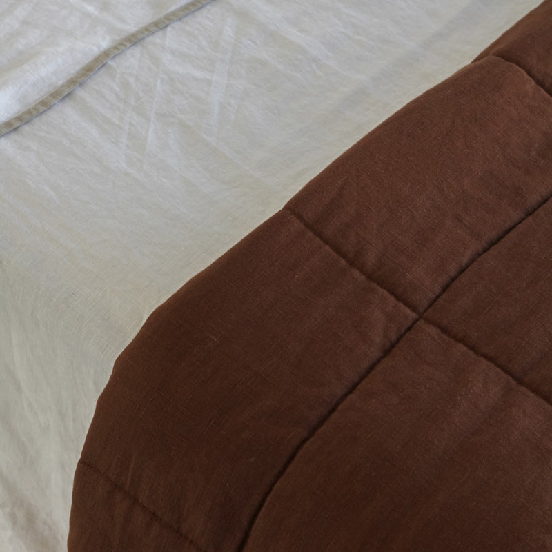 Linen Quilted Bedcover - Cocoa