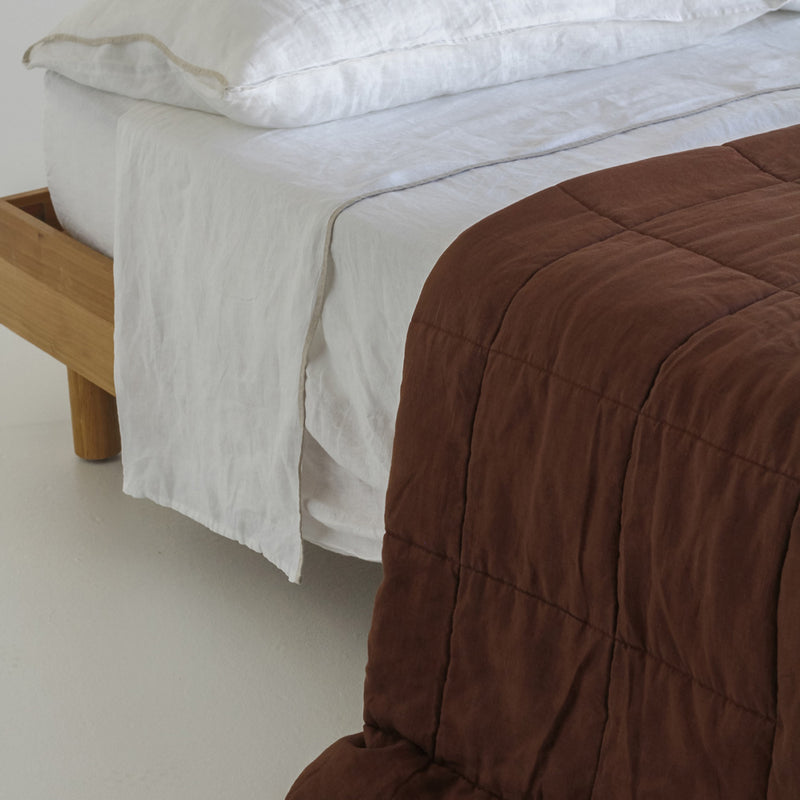 Linen Quilted Bedcover - Cocoa