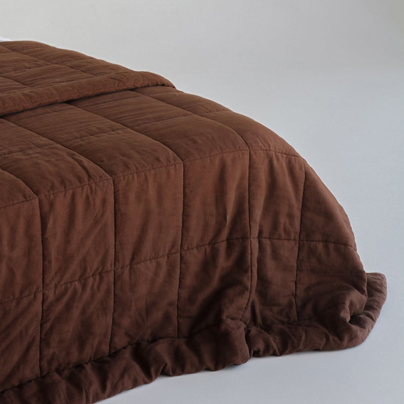 Linen Quilted Bedcover - Cocoa