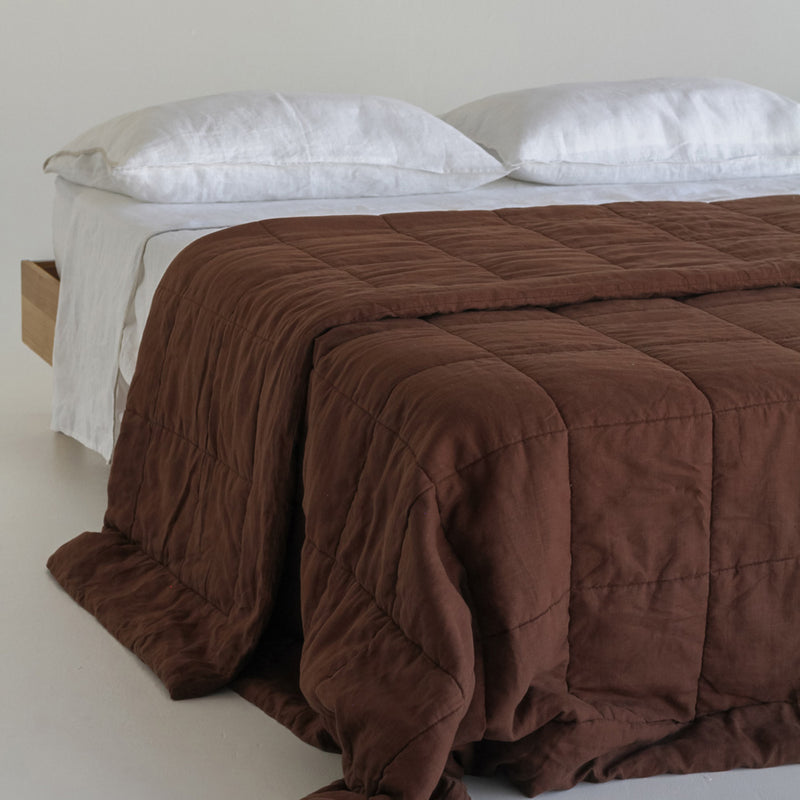 Linen Quilted Bedcover - Cocoa