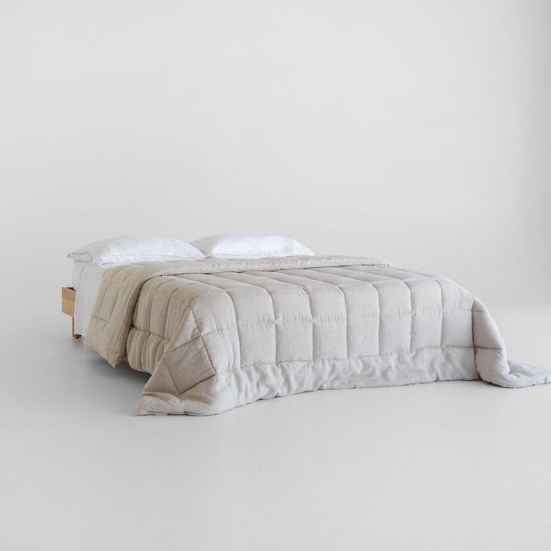 Linen Quilted Bedcover - Oatmeal