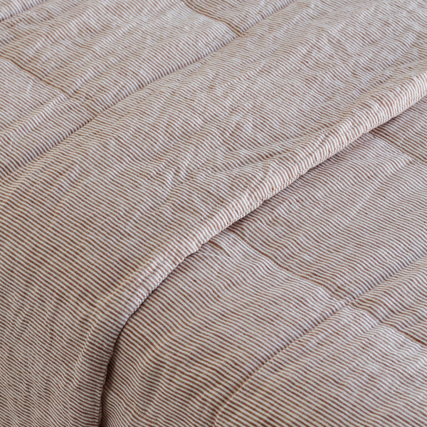 Linen Quilted Bedcover - Mini Terracotta Stripe