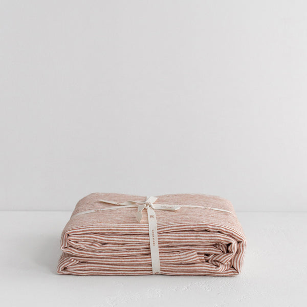 A&C Linen Table Cloth - Mini Terracotta Stripe