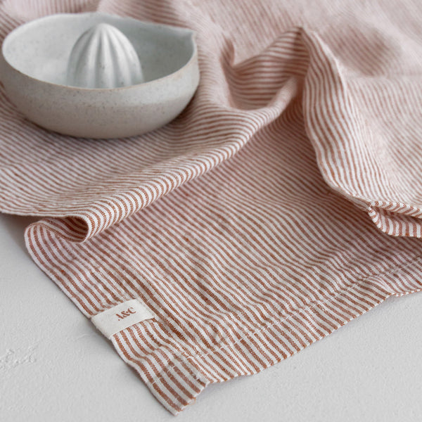 A&C Linen Tea Towel - Mini Terracotta Stripe