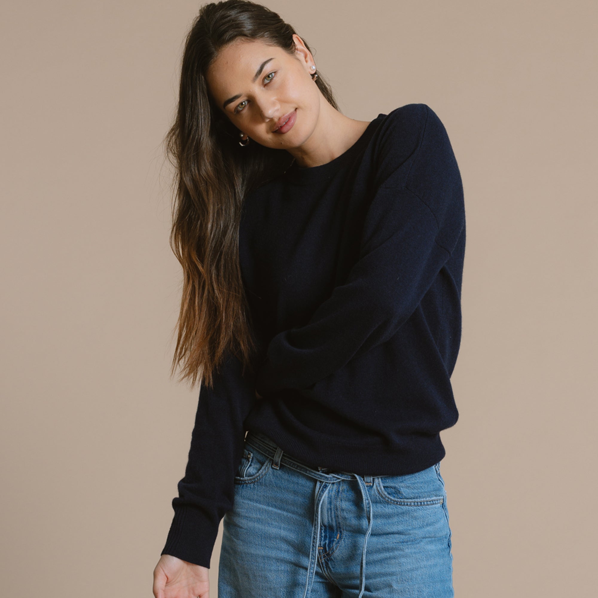 Charlie Cashmere Wool Crew - Navy