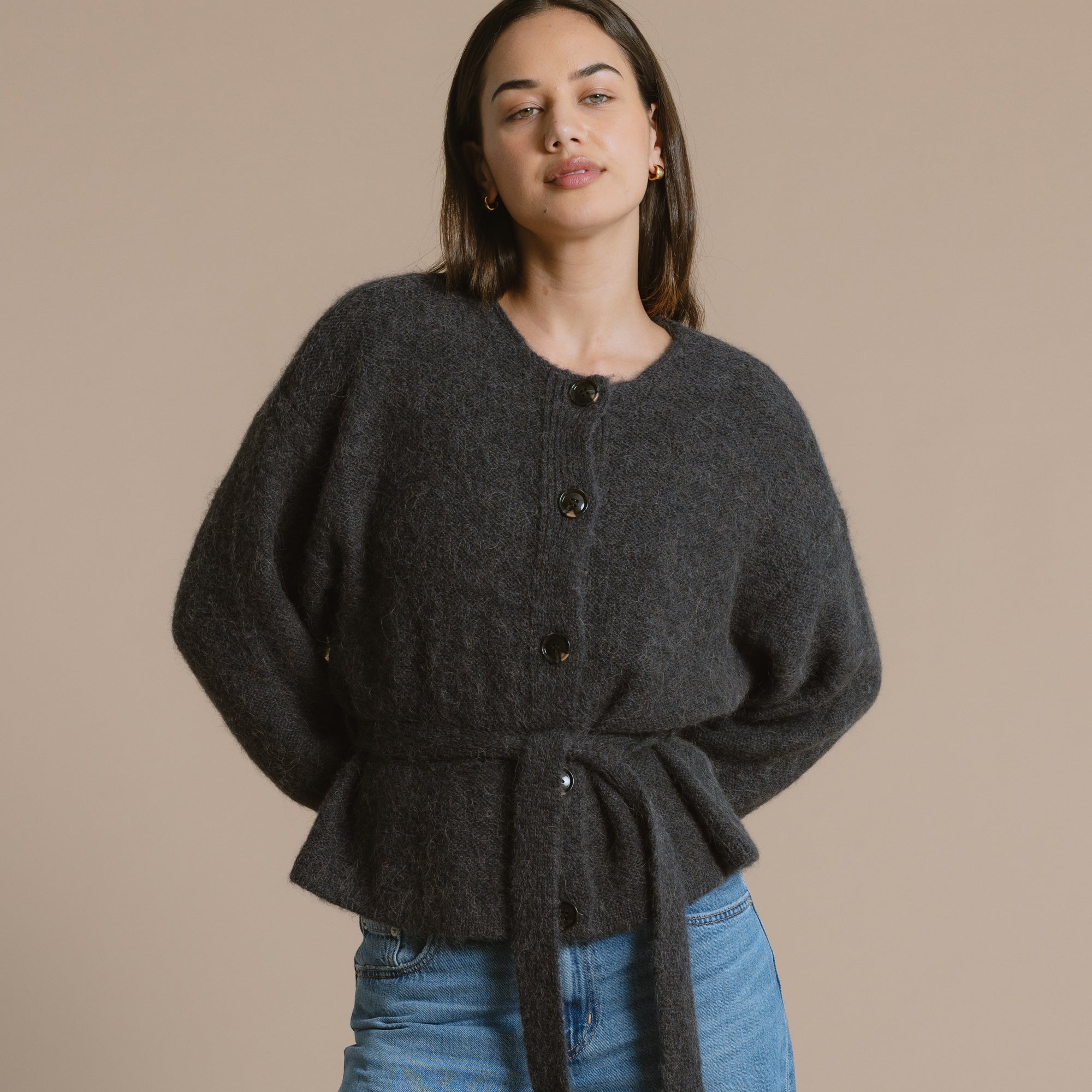 Maeghan Belted Cardigan - Charcoal