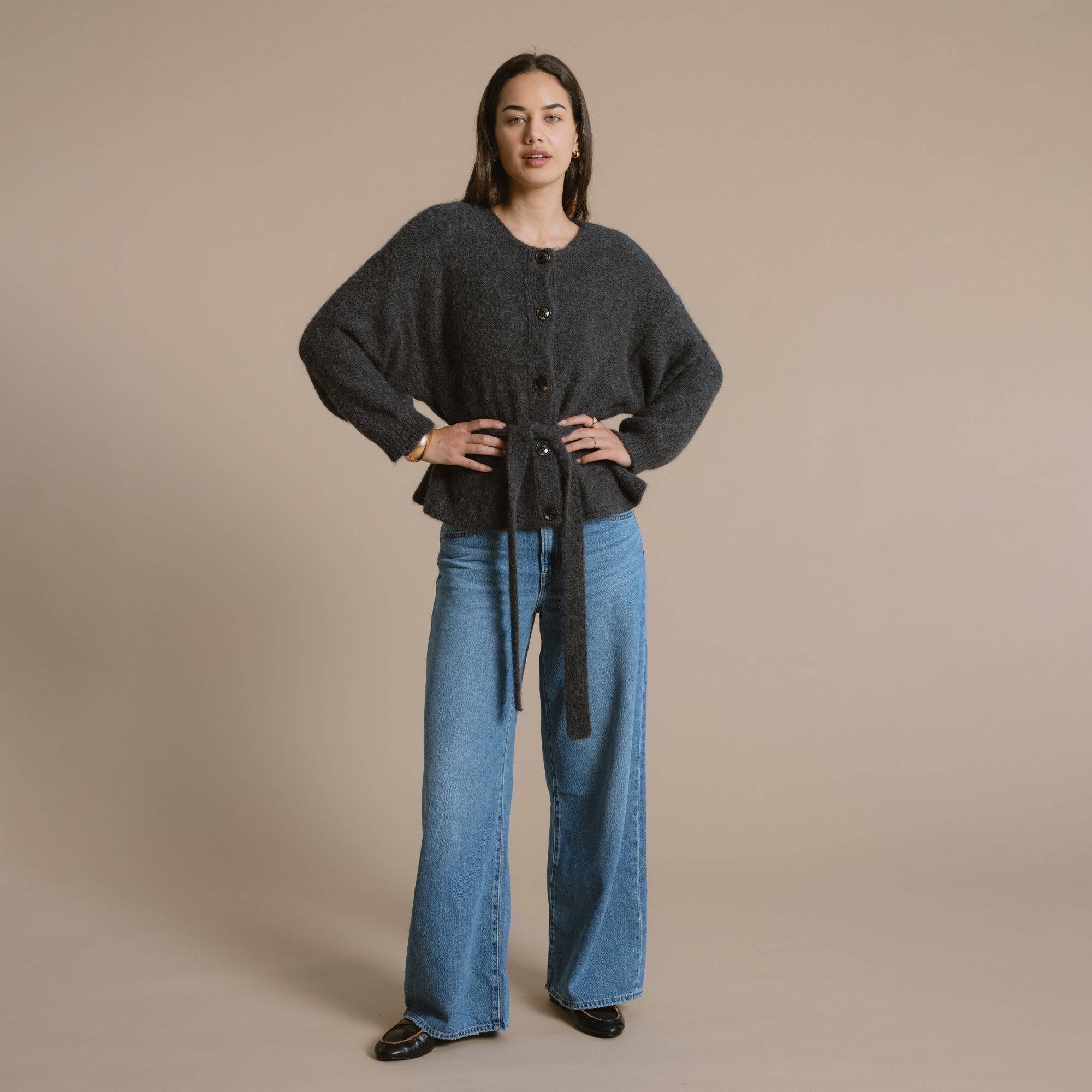 Maeghan Belted Cardigan - Charcoal