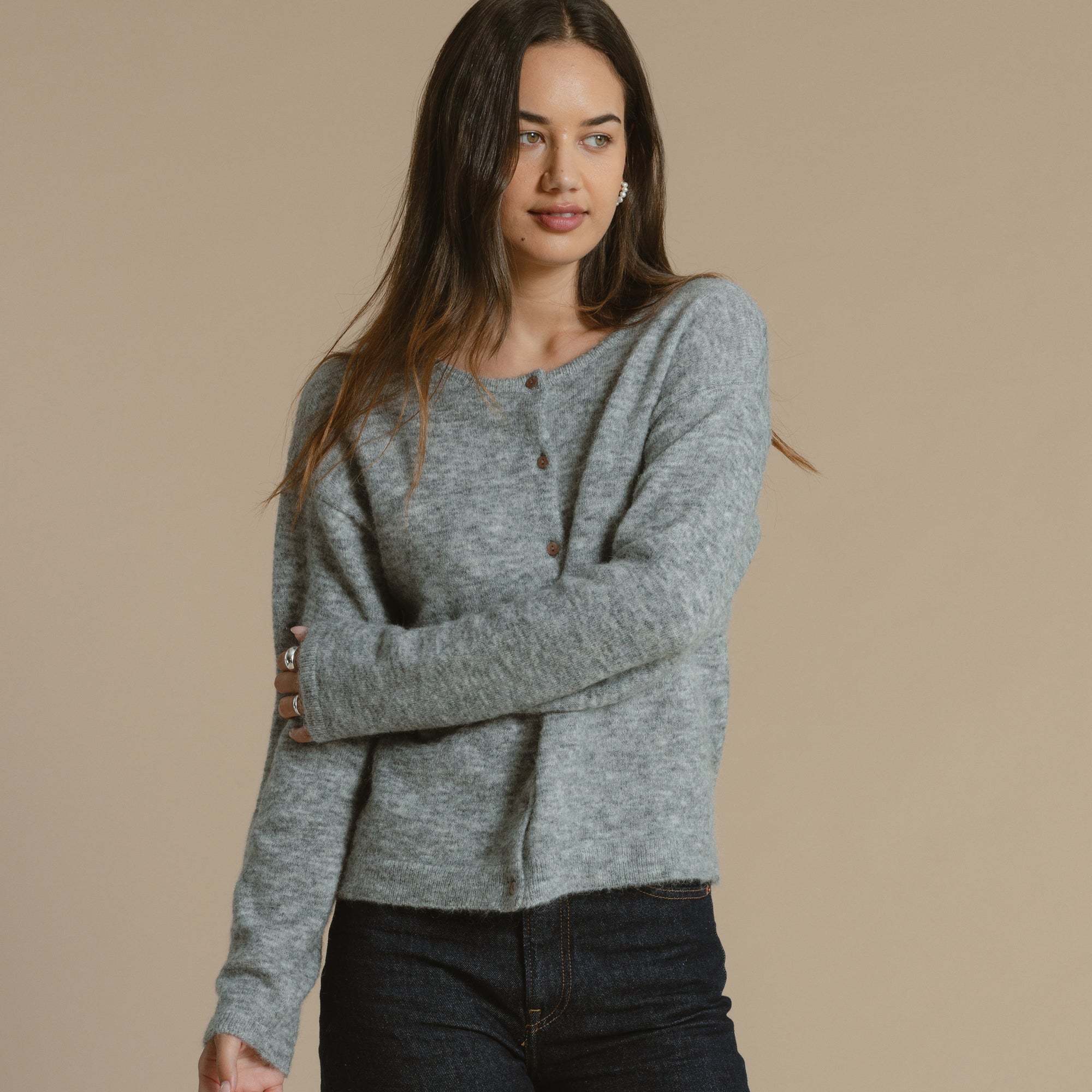 Mila Brushed Cardigan - Husky Grey