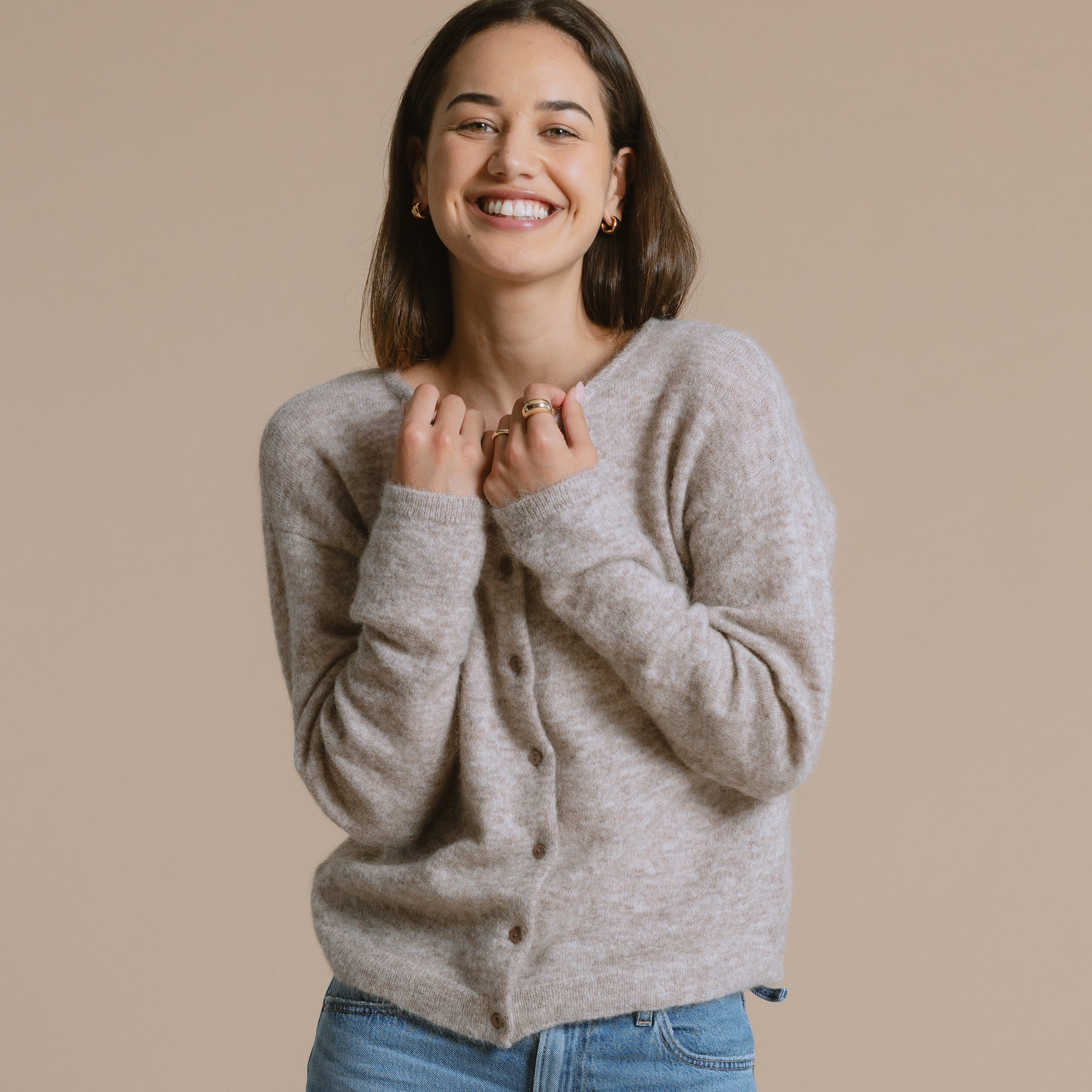 Mila Brushed Mohair Cardigan - Toast