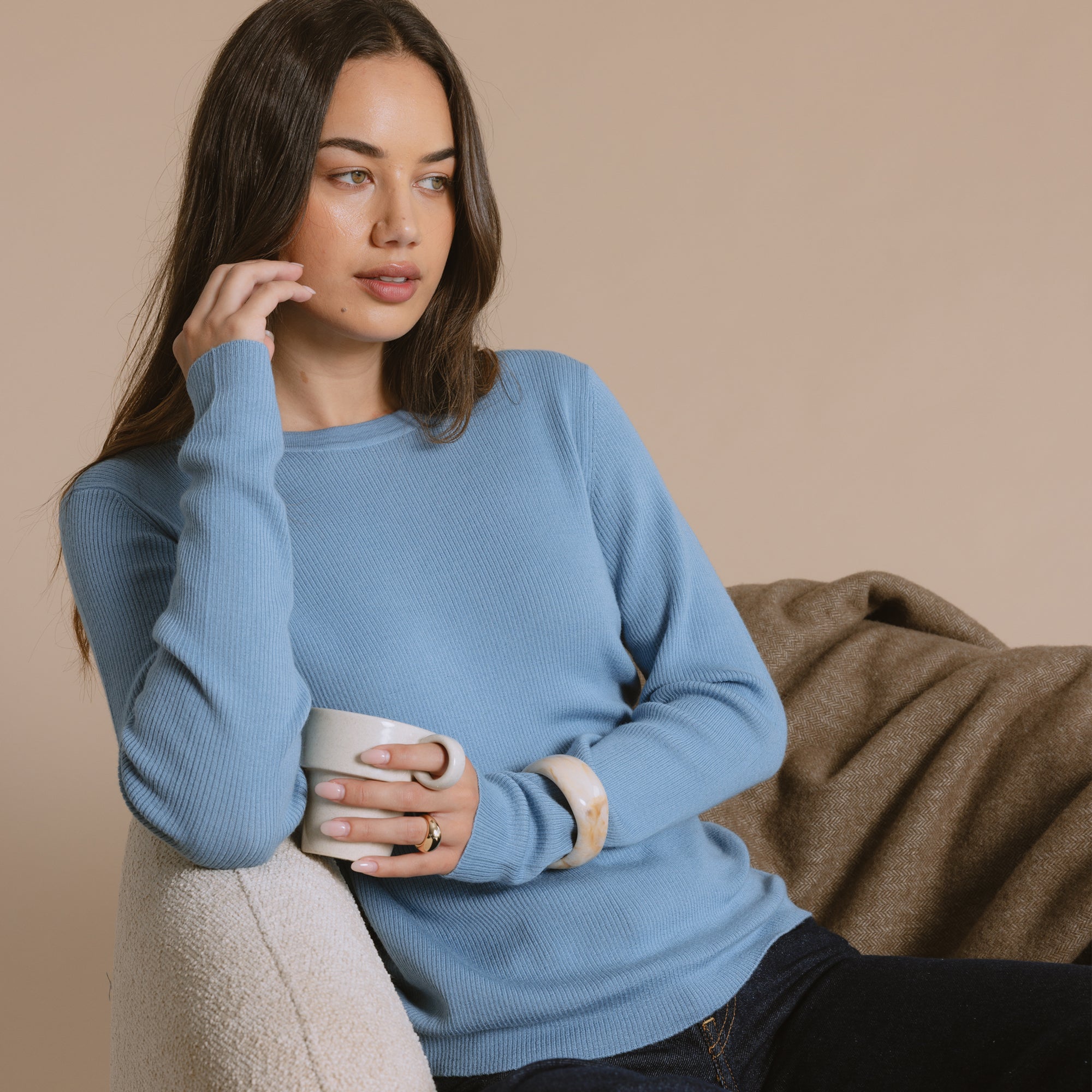 Rosie Merino Crew - Dusty Blue