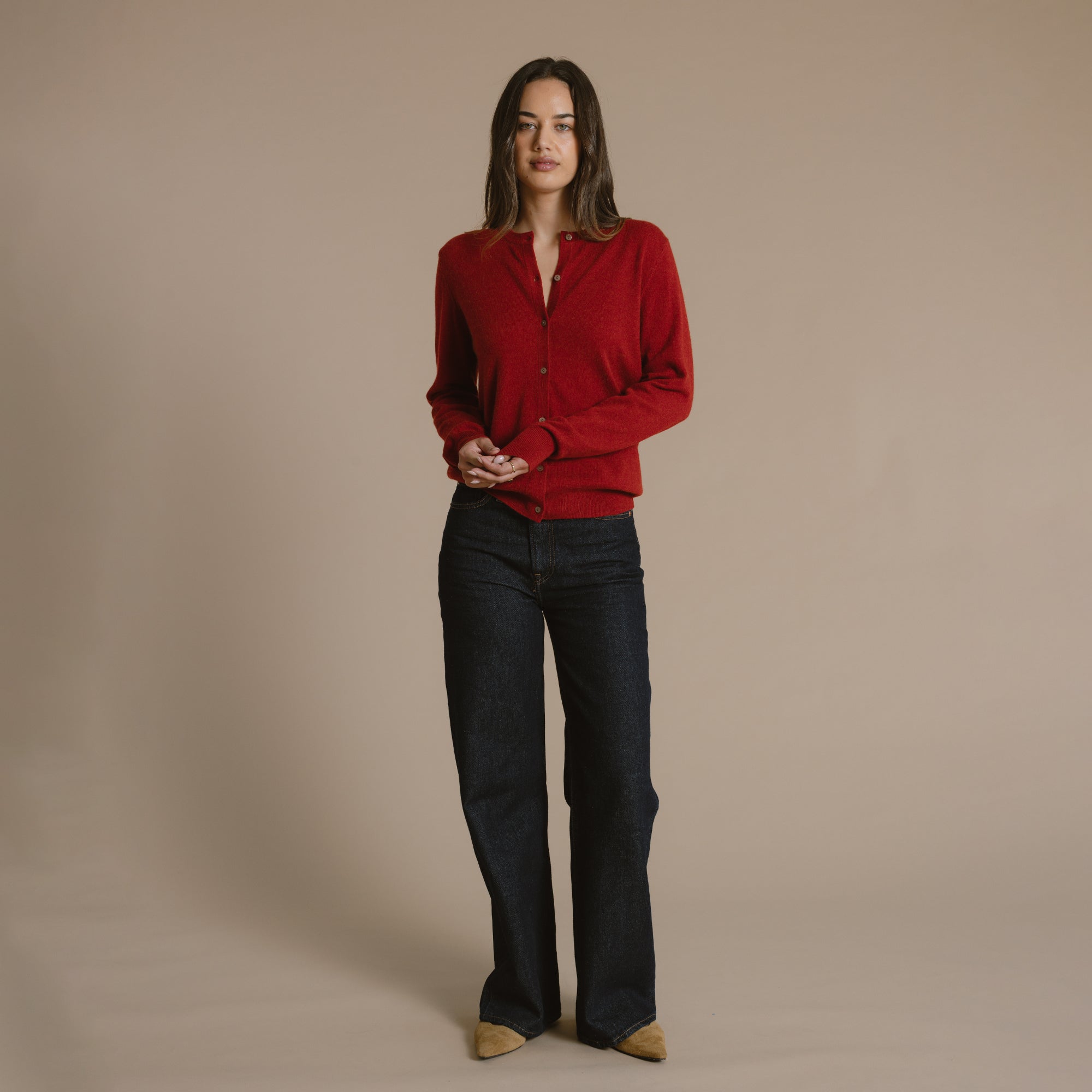 Sarah Cashmere Wool Cardigan - Paprika