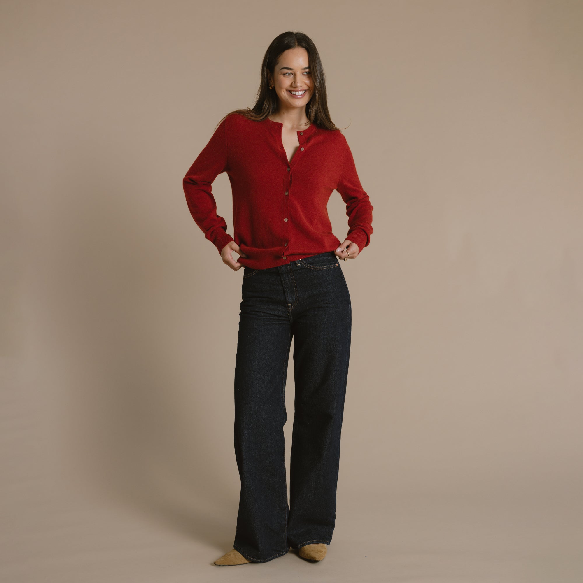 Sarah Cashmere Wool Cardigan - Paprika