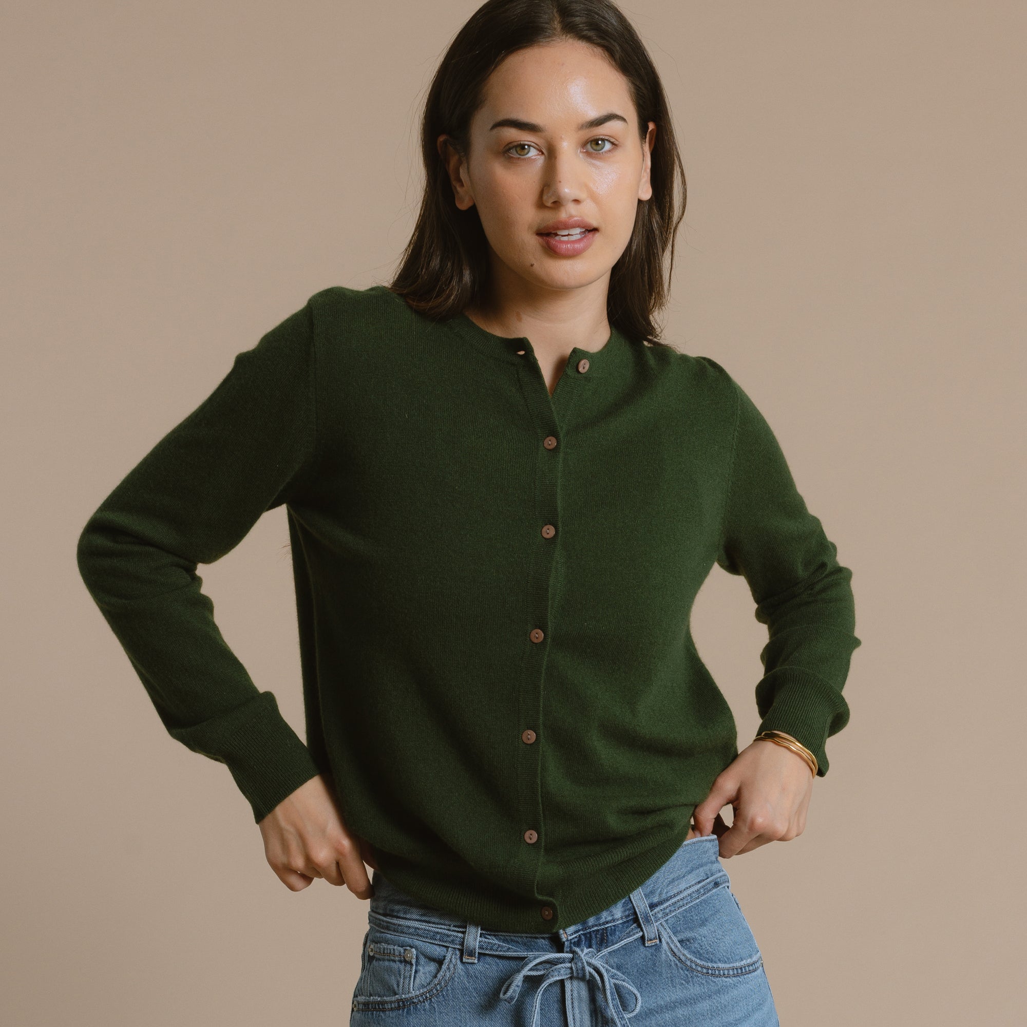 Sarah Cashmere Wool Cardigan - Pine