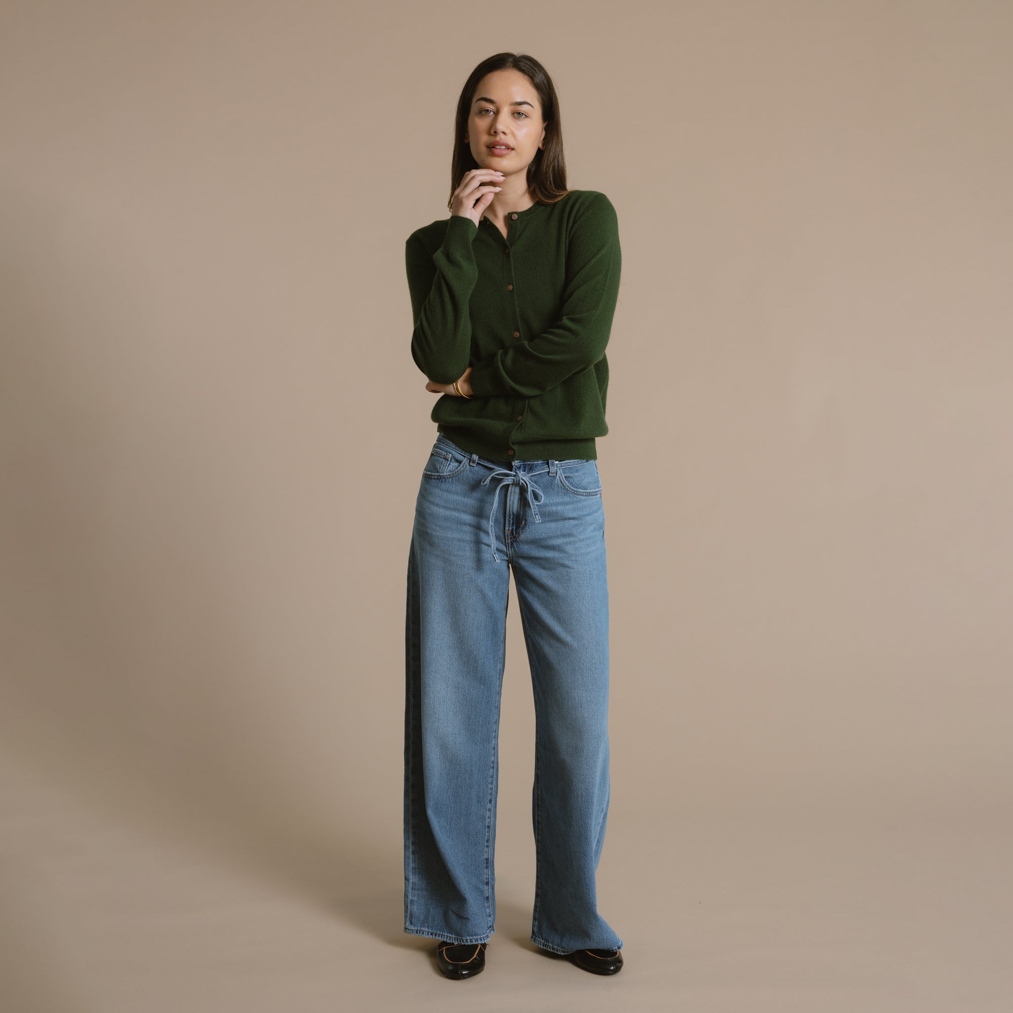 Sarah Cashmere Wool Cardigan - Pine