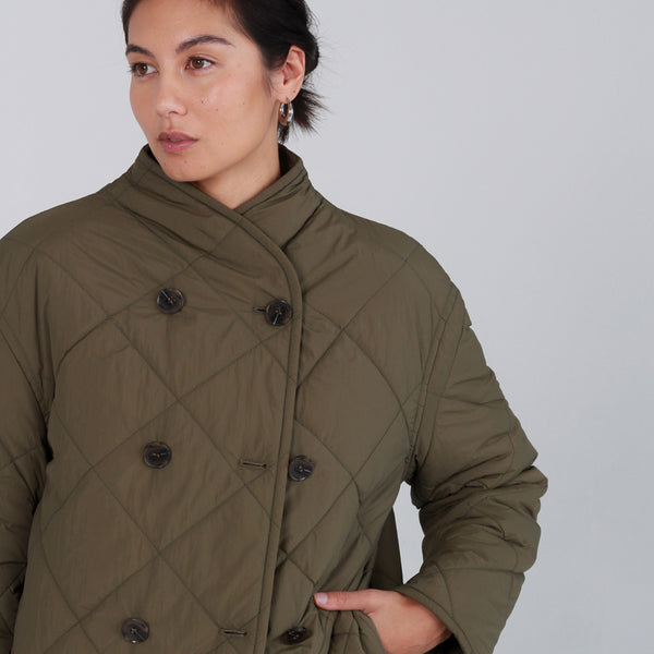 Annie Wear Quilted Printed Lining Snap Down Denim Jacket