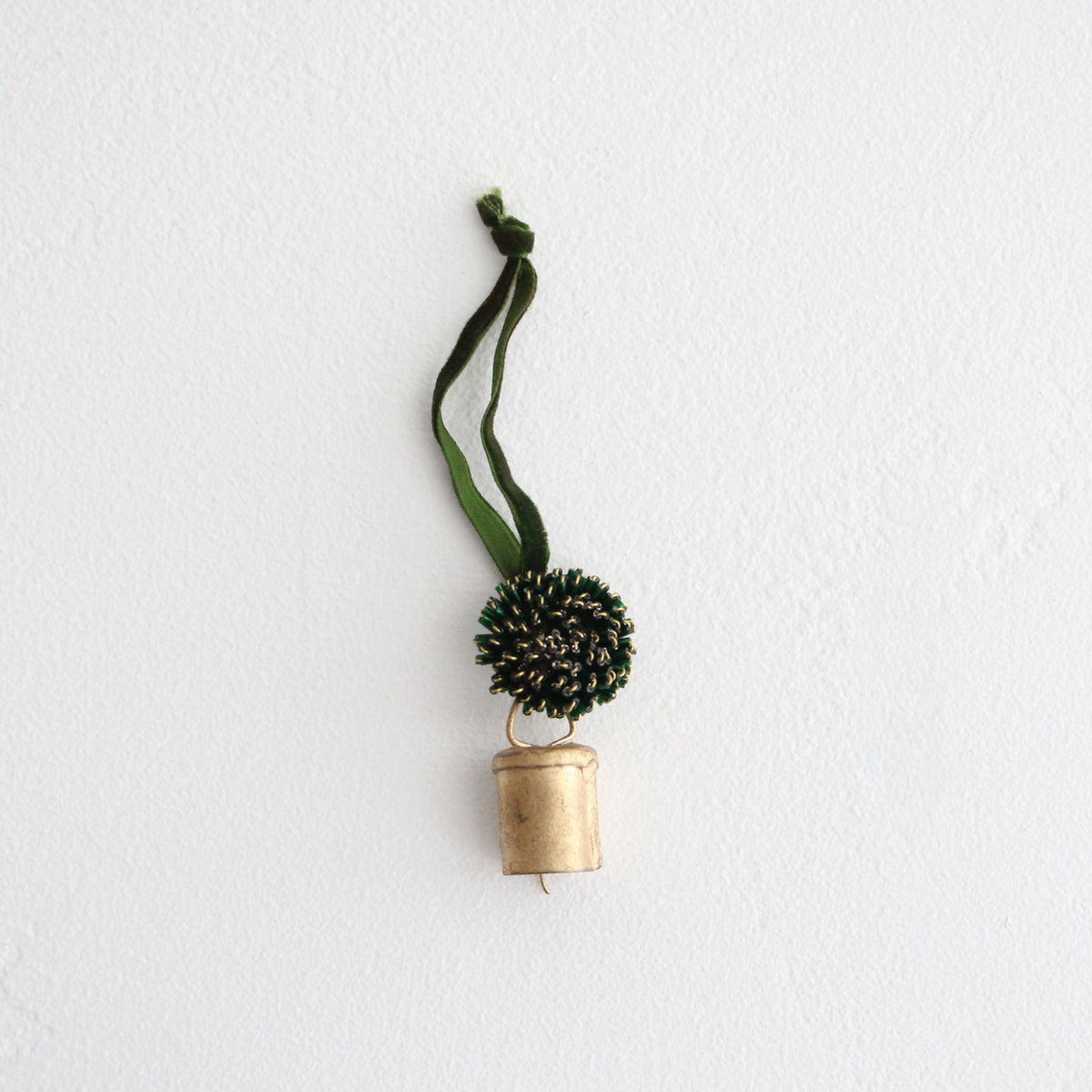 Beaded Pompom Bell Decoration  - Green
