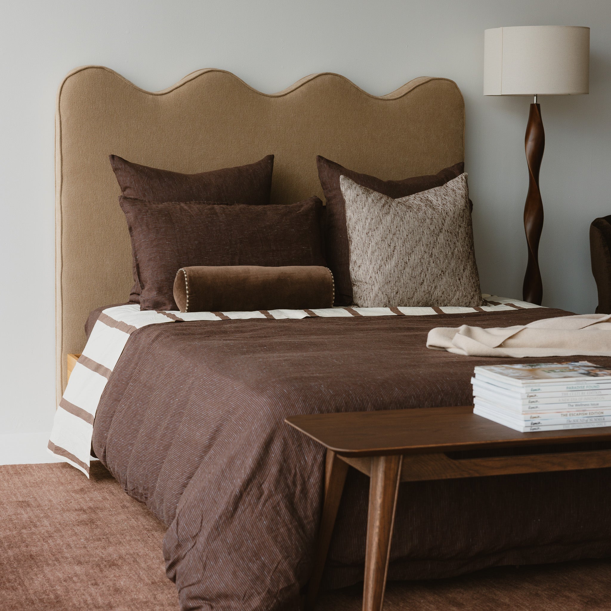 European Linen Duvet - Chocolate/Blue Stripe
