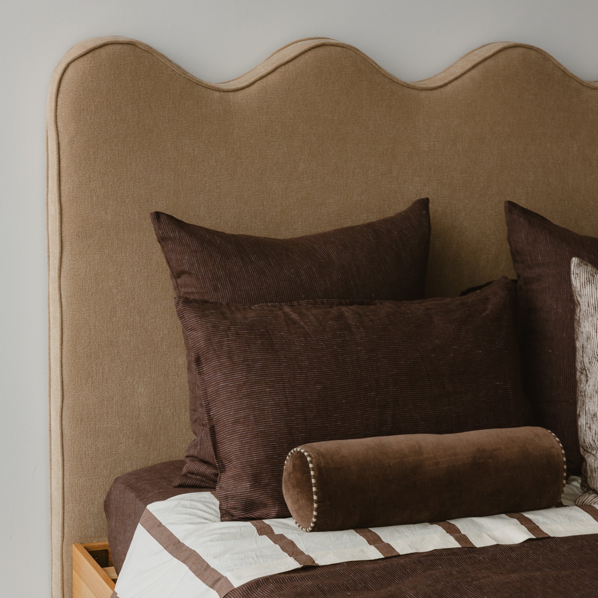 Linen Pillowcases - Chocolate/Blue Stripe