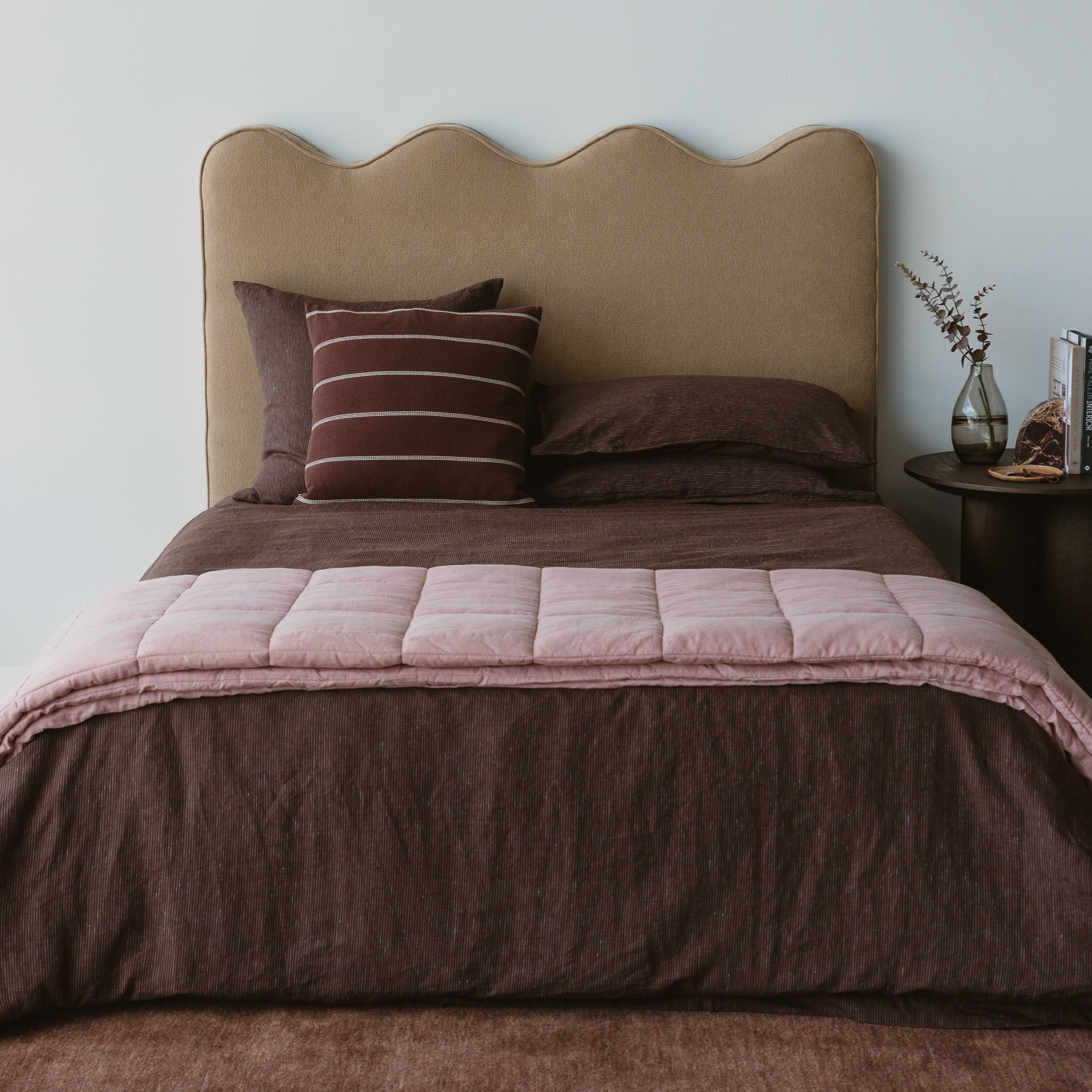 European Linen Duvet - Chocolate/Blue Stripe