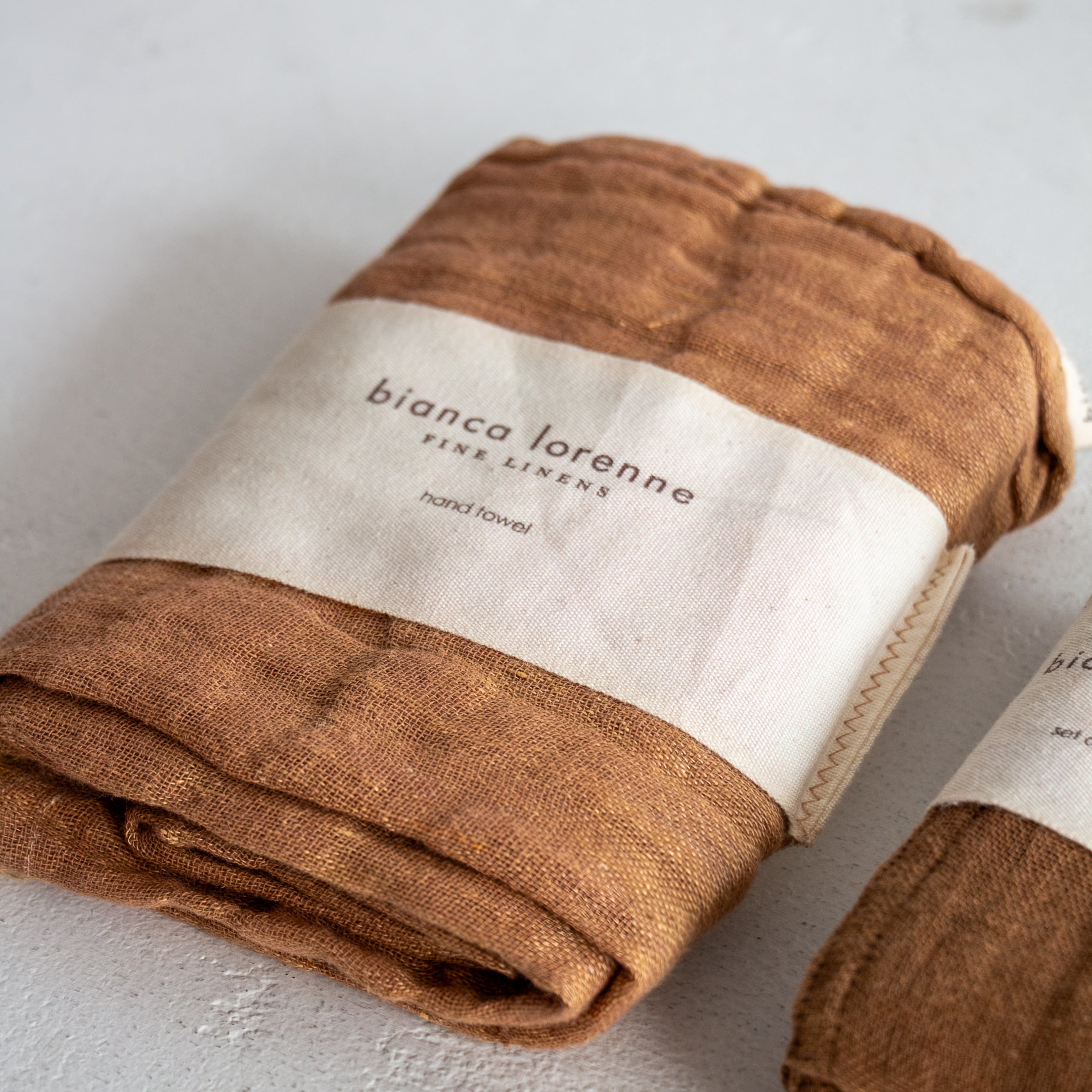 Double Sided Linen/Cotton Hand towel - Sepia/Rose