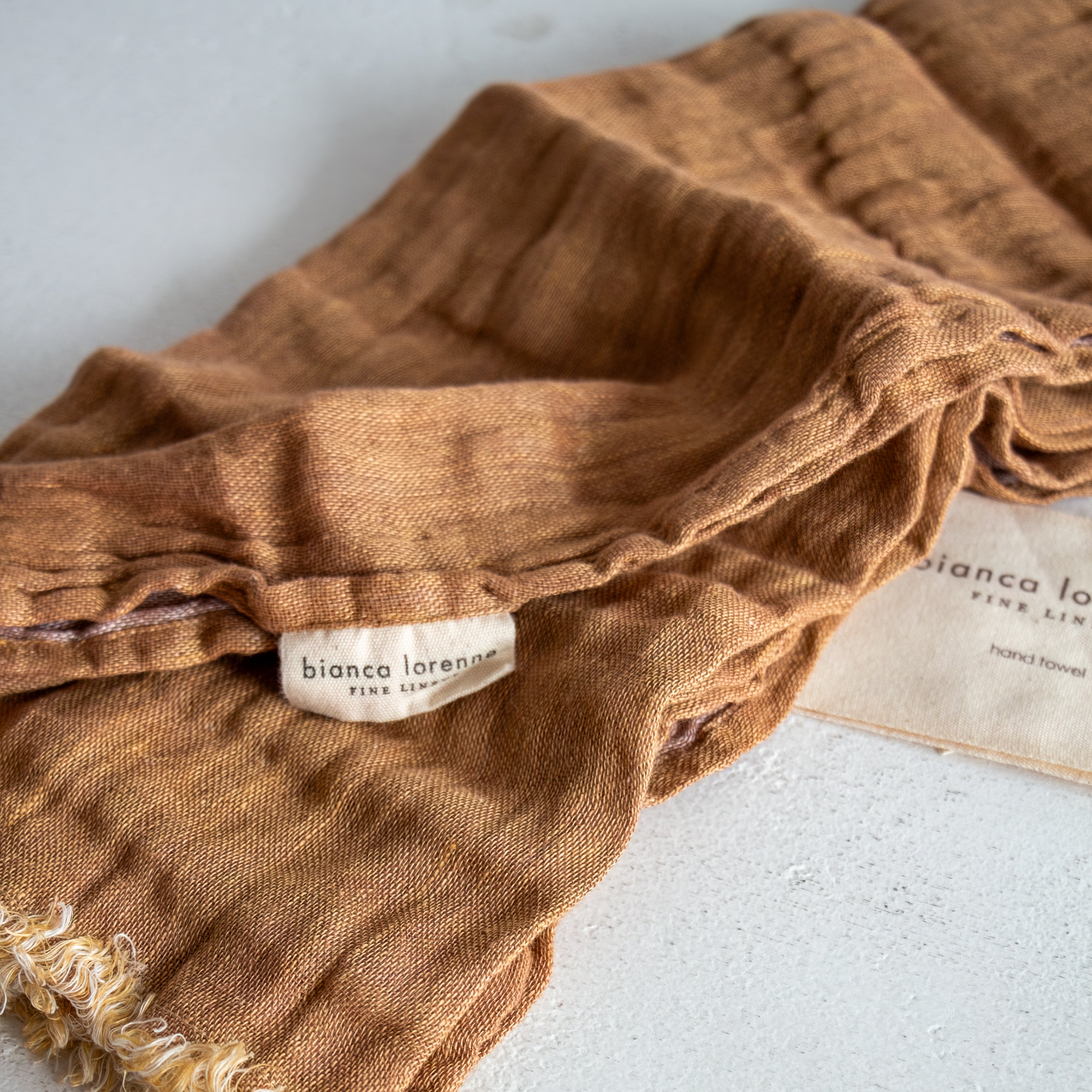 Double Sided Linen/Cotton Hand towel - Sepia/Rose