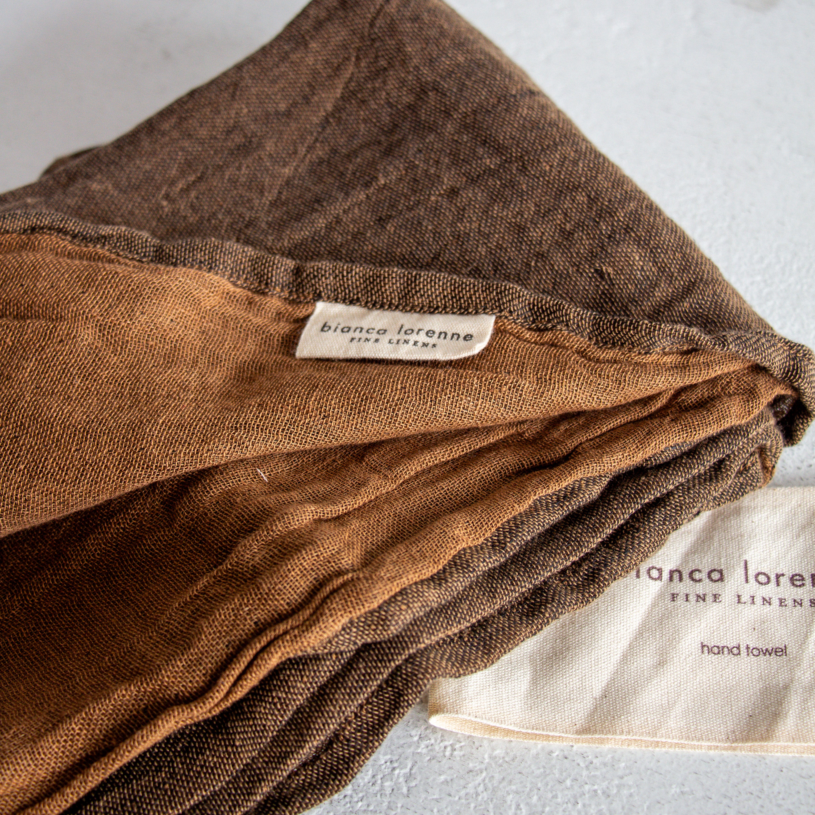 Double Sided Linen/Cotton Hand towel - Bronze/Cedar